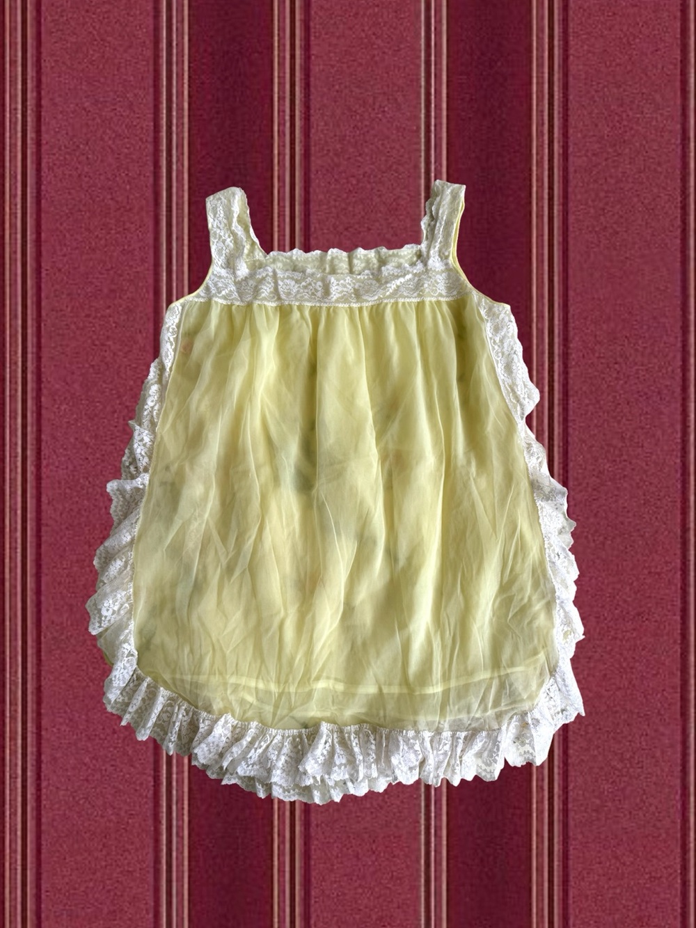 Sears Butter Yellow Chiffon Lace-Trim Women’s Babydoll Mini Dress